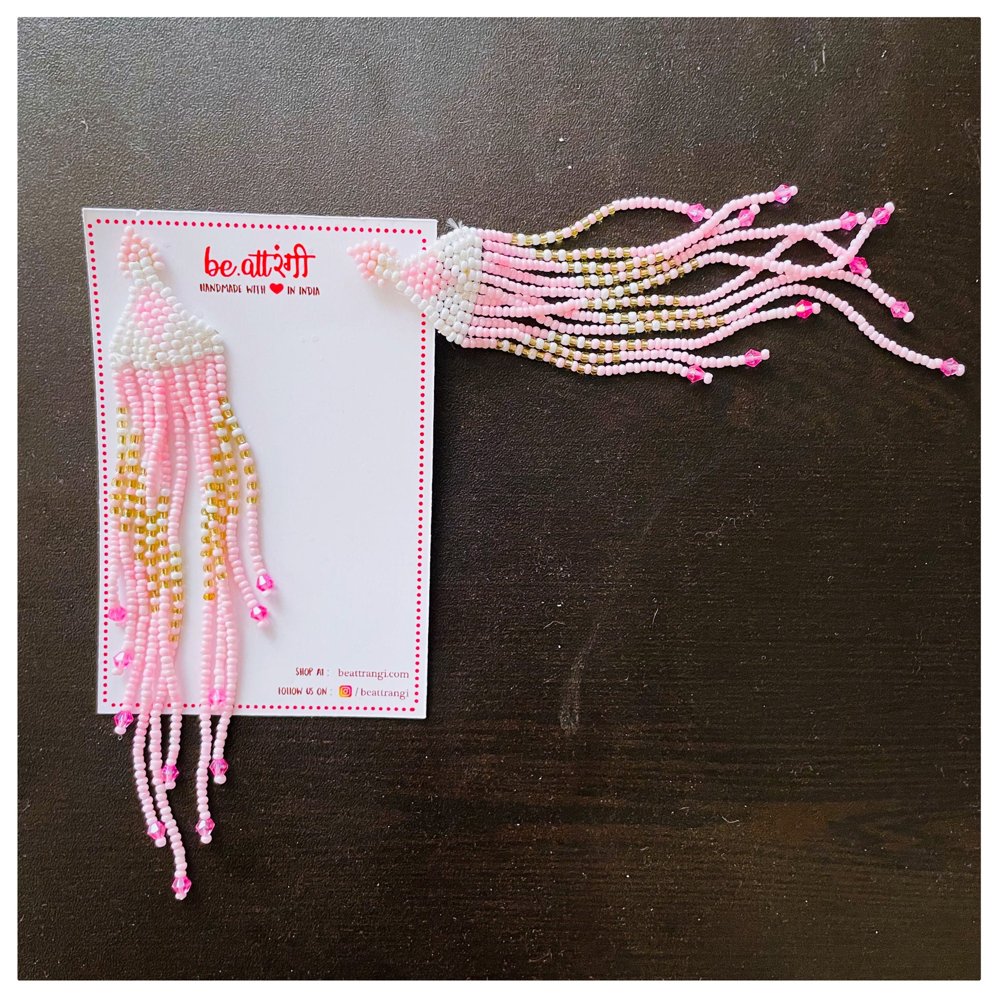 Pink Beaded Rain Earrings - beattrangi